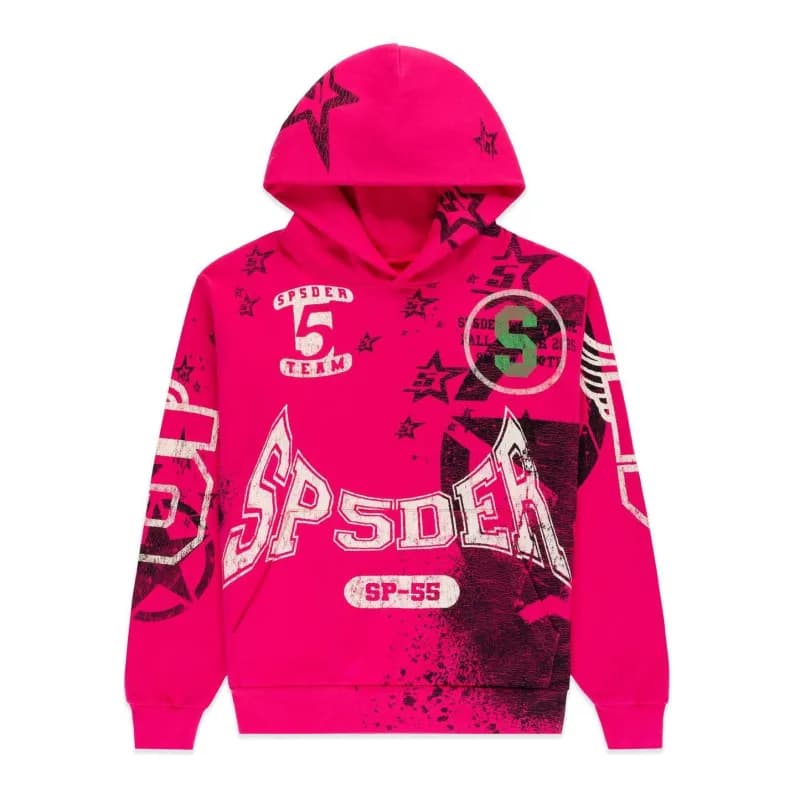 Sp5der Hooded Sweatshirt Spider Web Logo — 976粉色