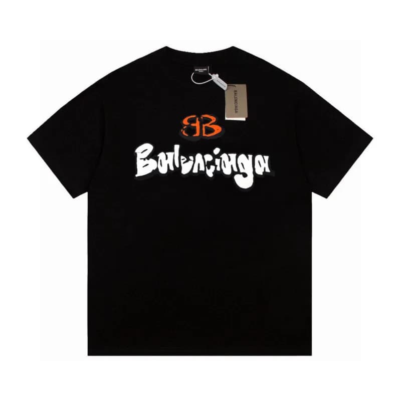 Balenciaga Logo Print T-Shirt Distressed White Logo — 黑色F153