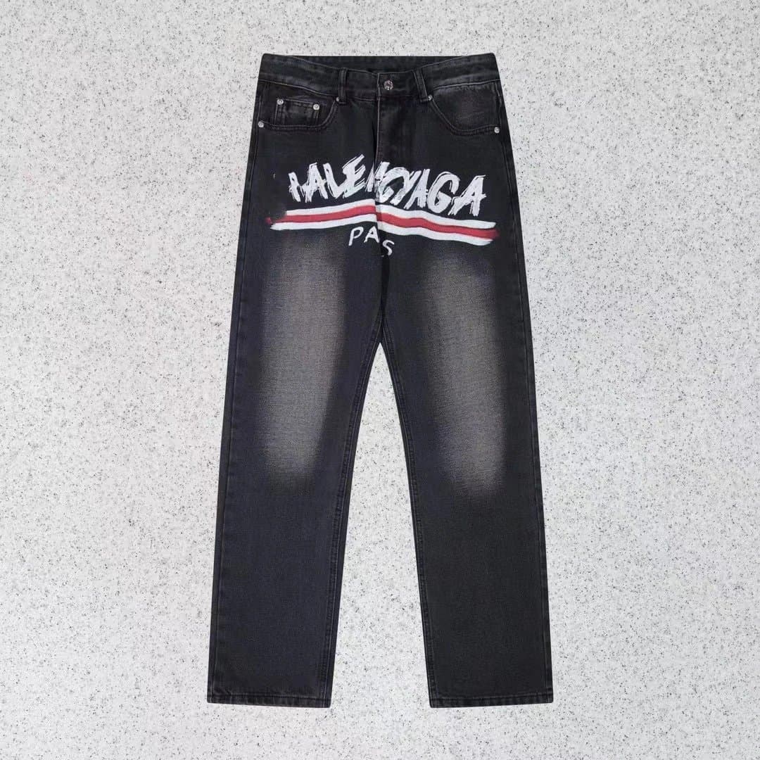 Balenciaga Straight Fit Jeans Logo Embroidery — 543黑色