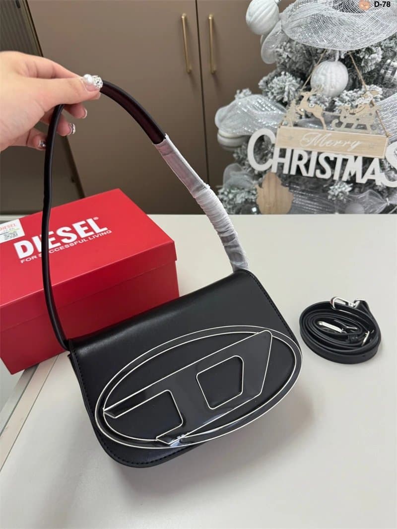 Diesel D-Logo Shoulder Bag Metallic Outline
