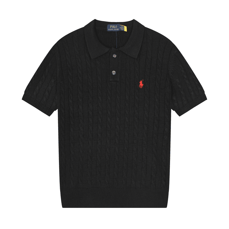 Polo Ralph Lauren Cable Knit Polo Black with Red Pony