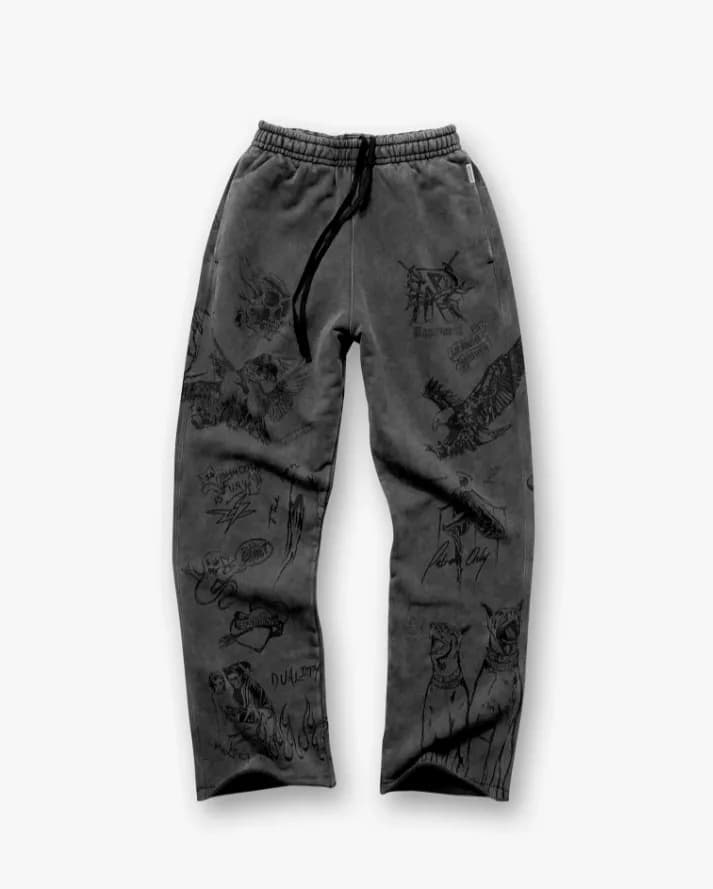 Gallery Dept. Sketch Print Sweatpants All-Over Doodle Print — Rep262 washed black