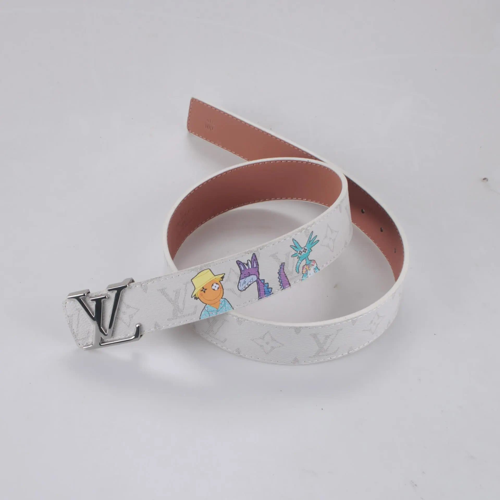 Louis Vuitton LV Monogram Belt White with Grey Print — 20-卡通银扣
