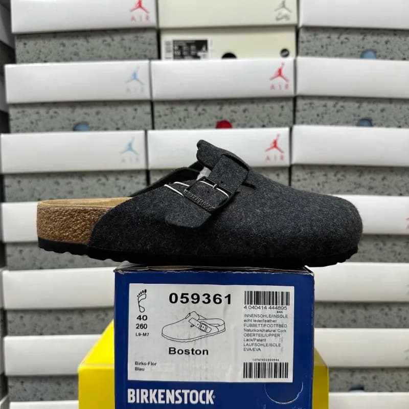 Birkenstock Boston Birko-Flor — 灰色毛毡