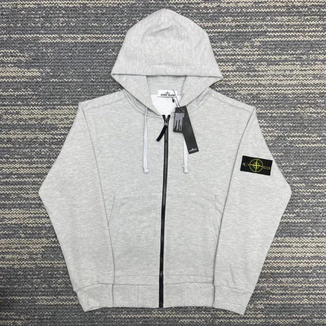 Stone Island Zip-Up Hoodie Heather Grey