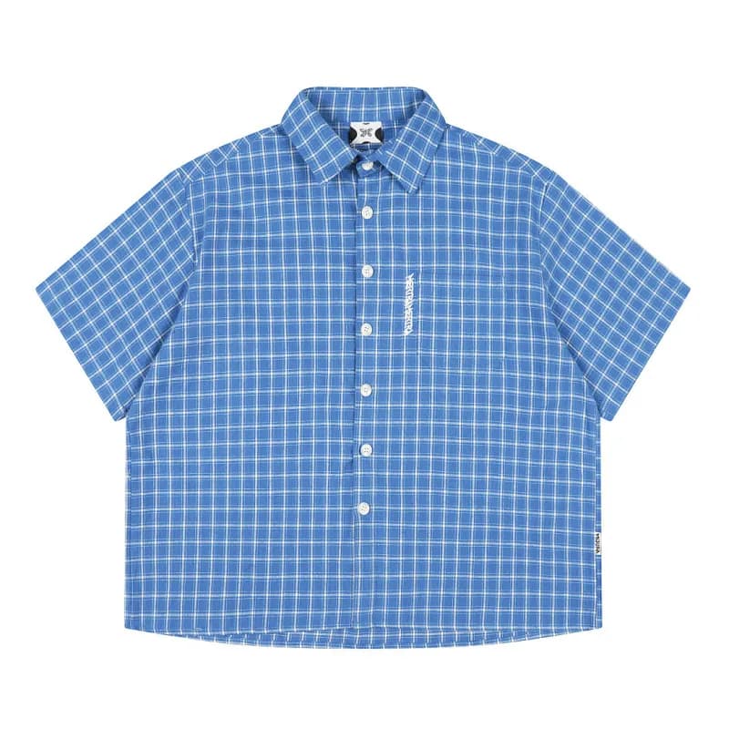 Short-Sleeve Button-Up Shirt Grid Check