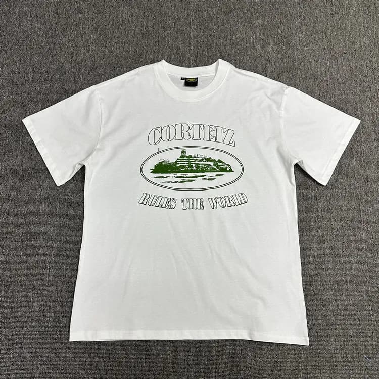 Logo Tee Corteiz Script — 白印绿色