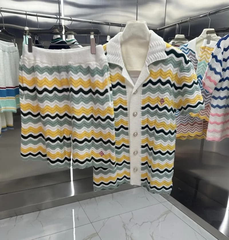 Casablanca Knit Cardigan & Shorts Set Zigzag Pattern