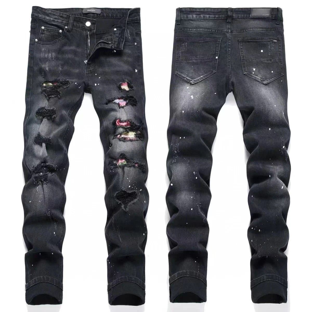 Balmain Slim Fit Jeans Tiger Embroidery Distressed — M64