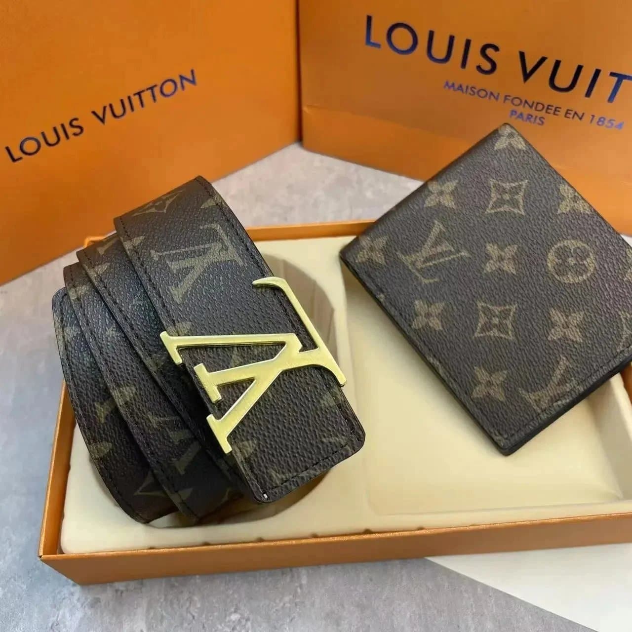 Louis Vuitton LV Monogram Canvas Wallet & Belt Set Monogram Eclipse — LV-15