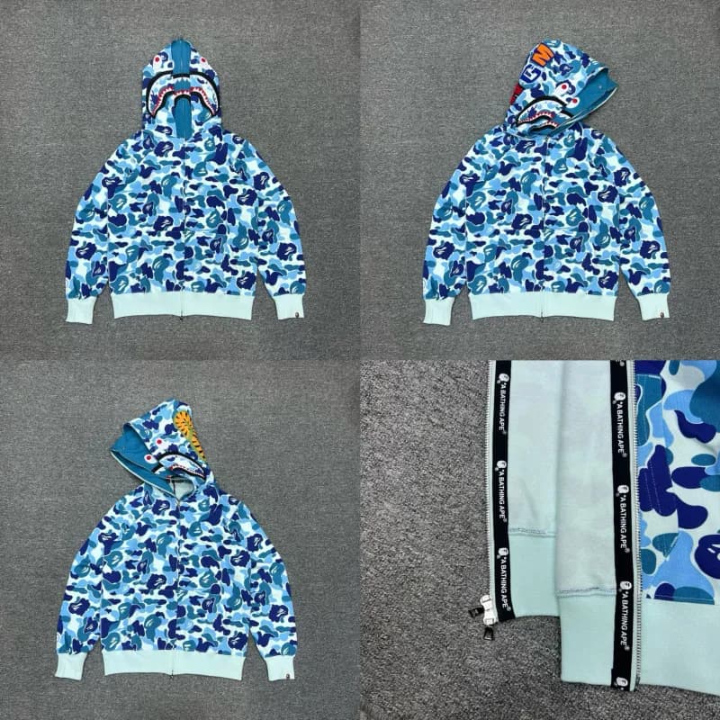 BAPE Shark Hooded Zip-Up Camouflage Print — 蓝色双帽XX205