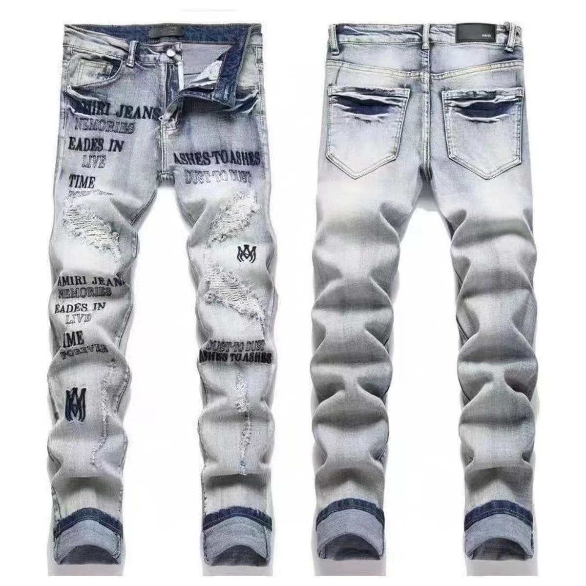 Balmain Slim Fit Jeans Tiger Embroidery Distressed — M04