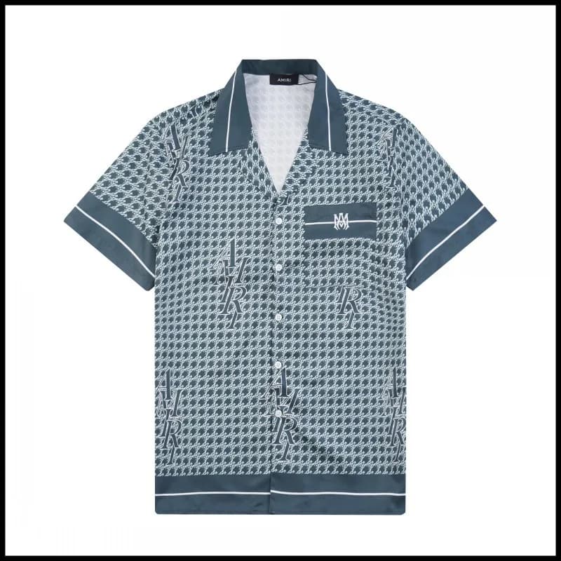 Amiri Printed Camp Collar Shirt Houndstooth Logo Pattern