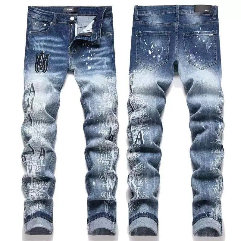 Amiri Distressed Jeans Red Logo Embroidery — 5