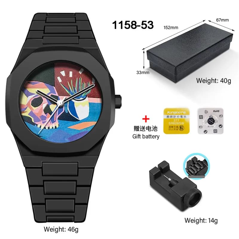 Octagonal Watch Abstract Skull Dial