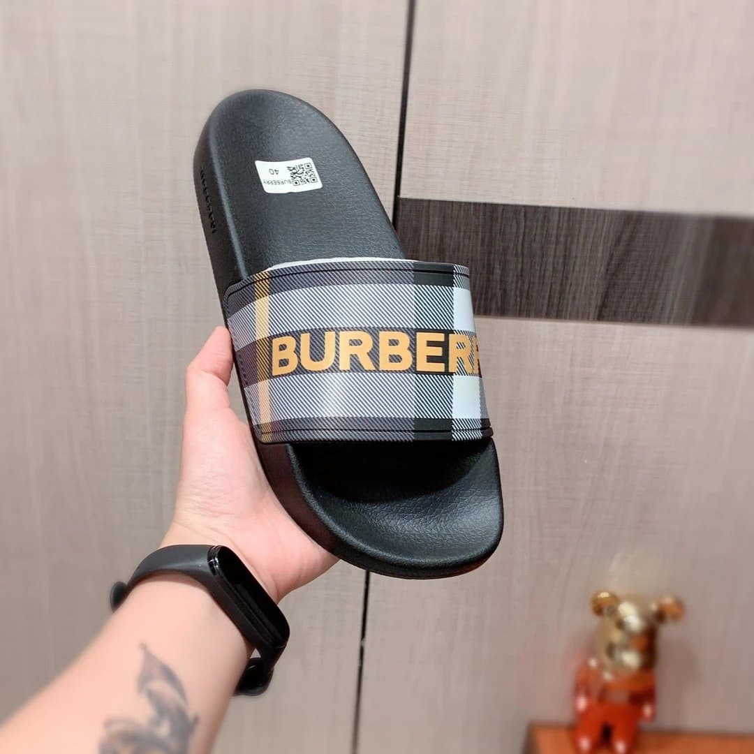 Burberry Logo Slide Sandal Checkered Logo Strap