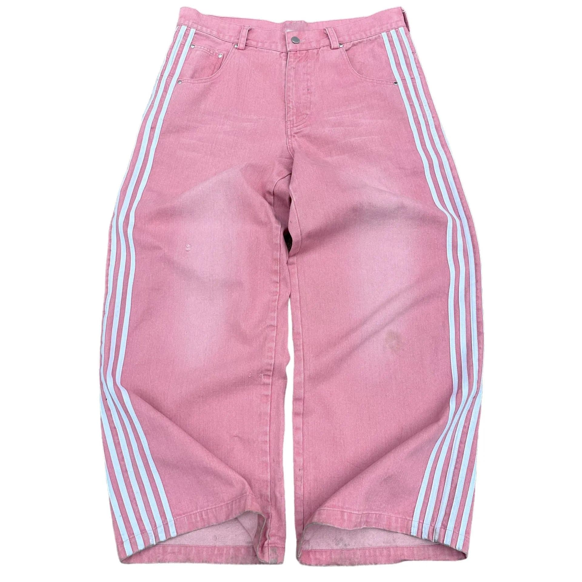 Adidas Three-Stripe Track Pants Pink with White Stripes