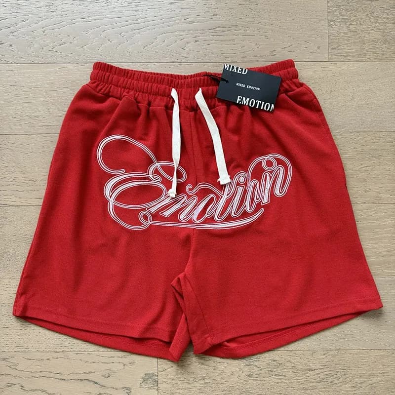 Mixed Emotion Short-Sleeve Button-Up Shirt Emotion Logo — X0020 red