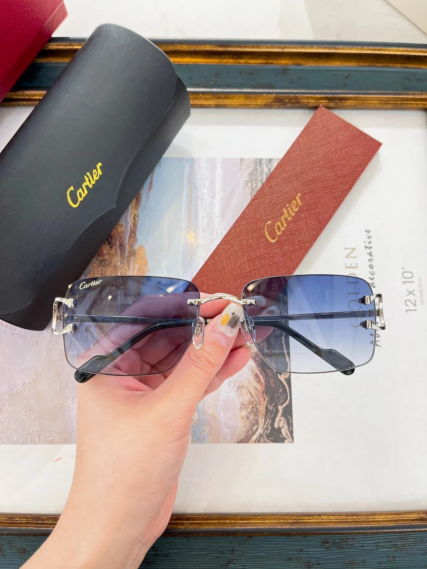 Cartier Juste Un Clou Rimless Sunglasses Gradient Blue Lens