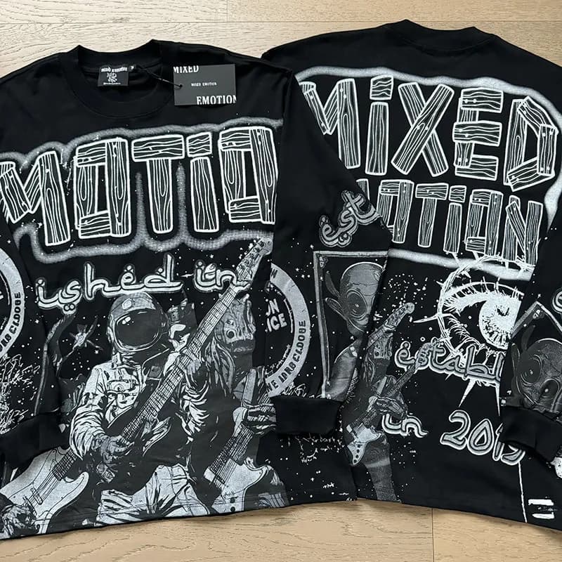 Long Sleeve Tee Mixed Emotion Graphic Print