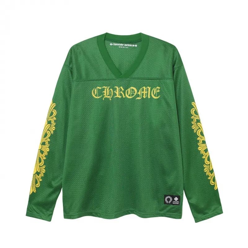 Chrome Hearts V-Neck Mesh Jersey FORM Logo — 绿色长袖 1