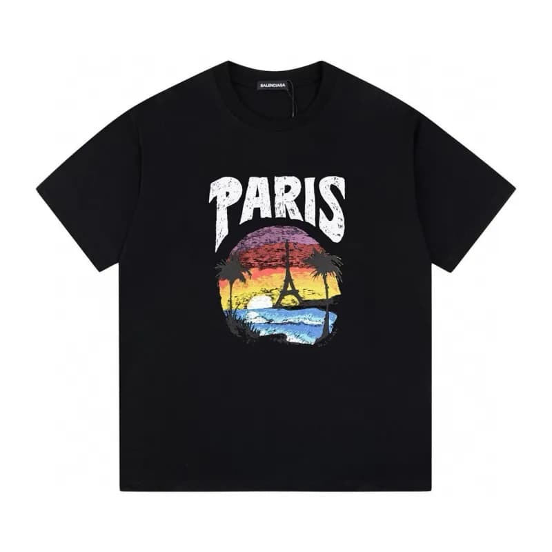Balenciaga Logo Print T-Shirt Distressed White Logo — 黑色F163