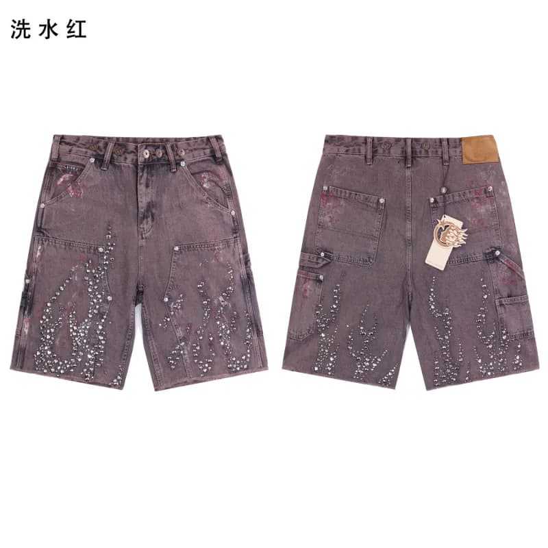 Balenciaga Cargo Shorts Washed Distressed with Crystal Embellishment