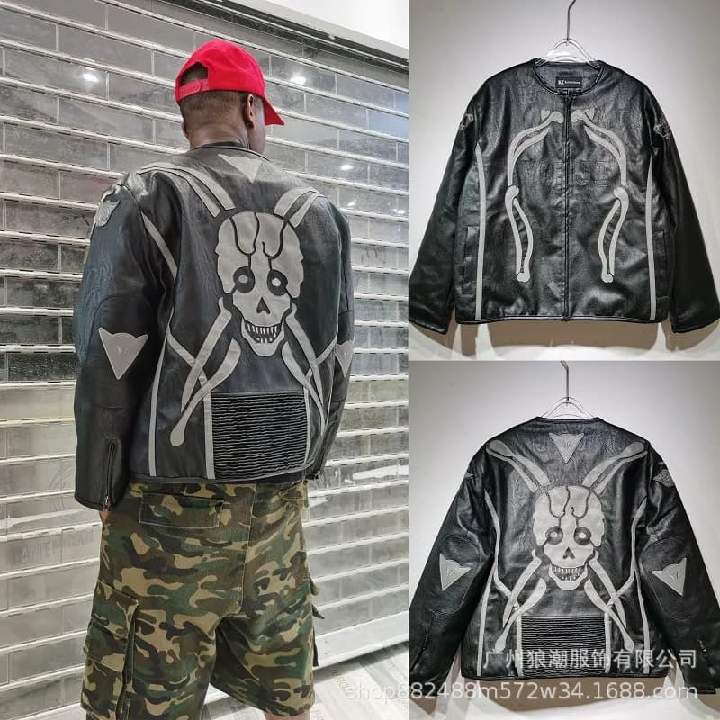 Chrome Hearts Leather Jacket Skull and Crossbones Print