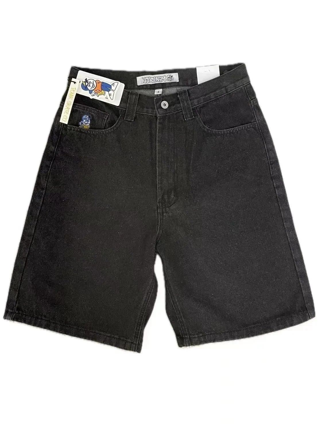 Travis Scott Denim Shorts Cactus Jack Logo Patch — D30短裤黑灰