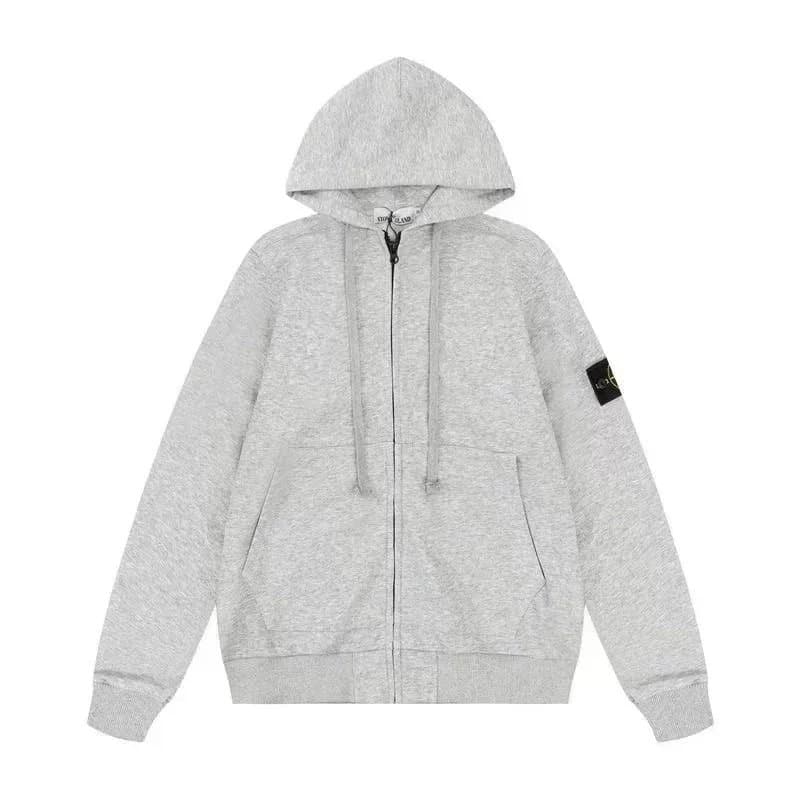 Stone Island Zip-Up Hoodie Heather Grey