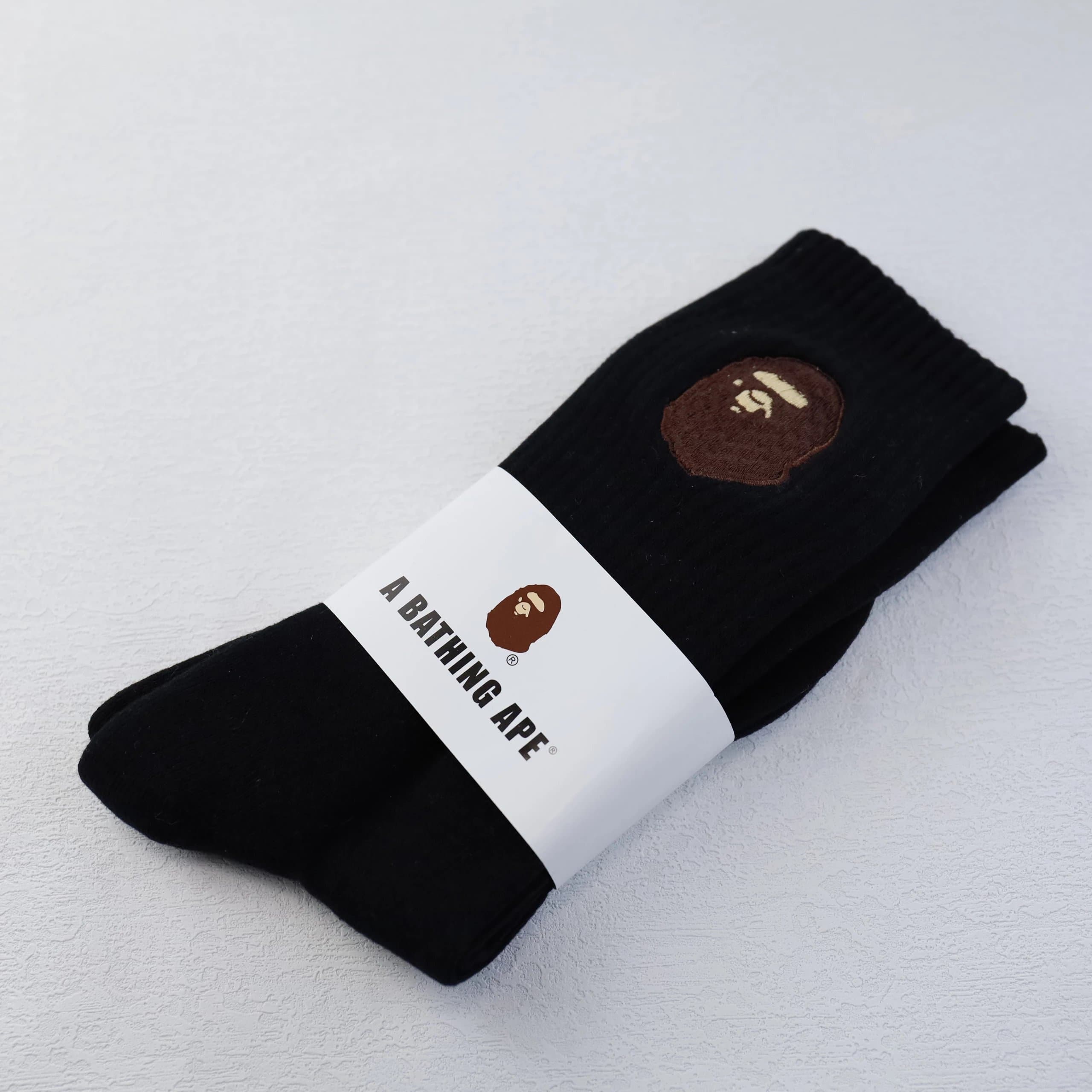 BAPE Crew Sock Embroidered Ape Head — 高帮 黑棕