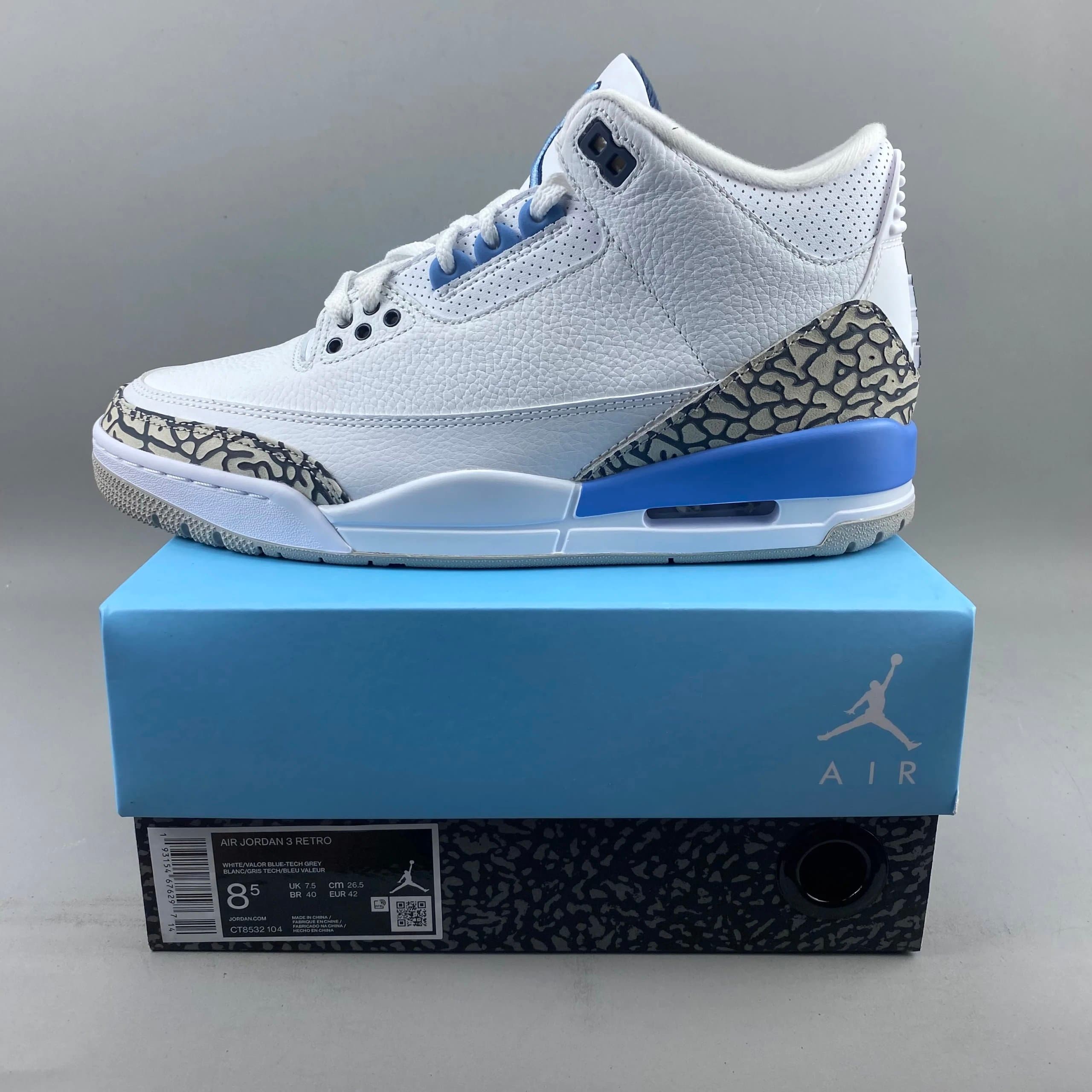 Air Jordan 3 Retro White/Valor Blue-Tech Grey