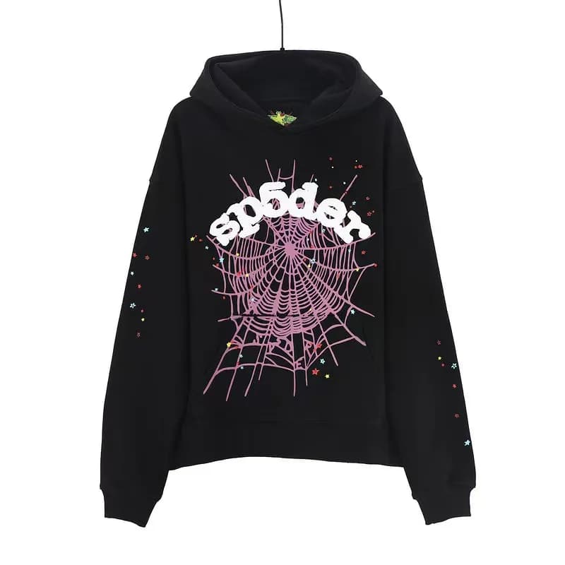 Sp5der Spider Web Hoodie Star Logo Print — 146 black