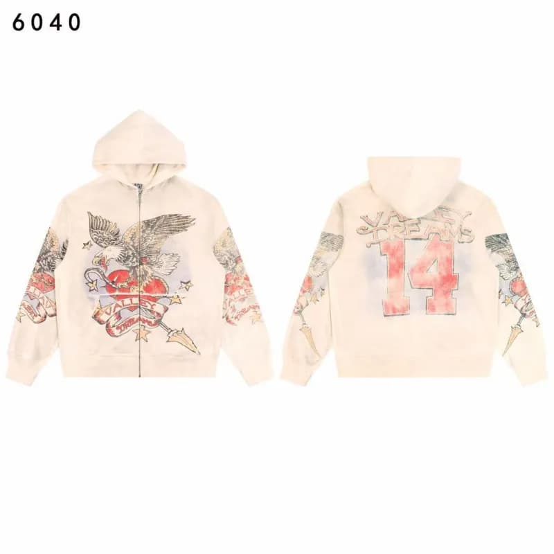 Gallery Dept. Zip-Up Hoodie Skull Print Washed — 6040杏色