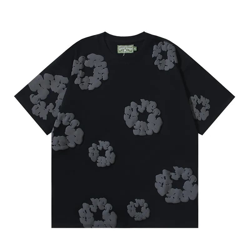 Balenciaga Floral-Embroidered Shorts Poppy Print — 黑灰发泡短袖