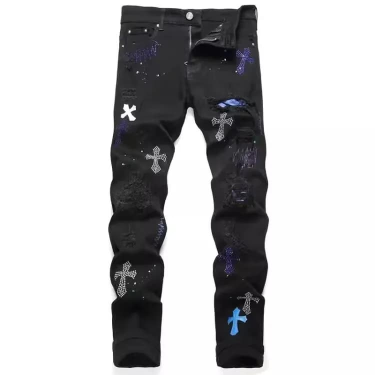 Diesel Slim Fit Jeans Silver Script Print — 黑色K60