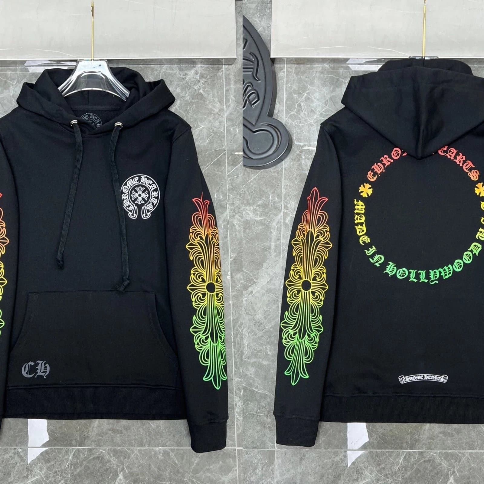 Chrome Hearts Hooded Sweatshirt Rainbow Cross Print