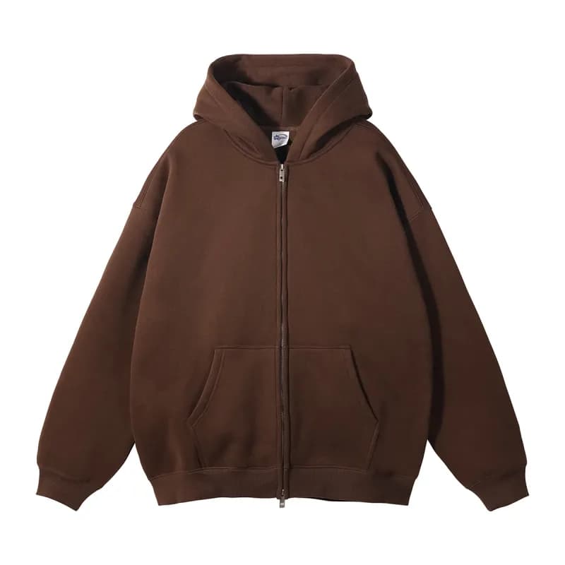 Zip-Up Hoodie Solid Brown