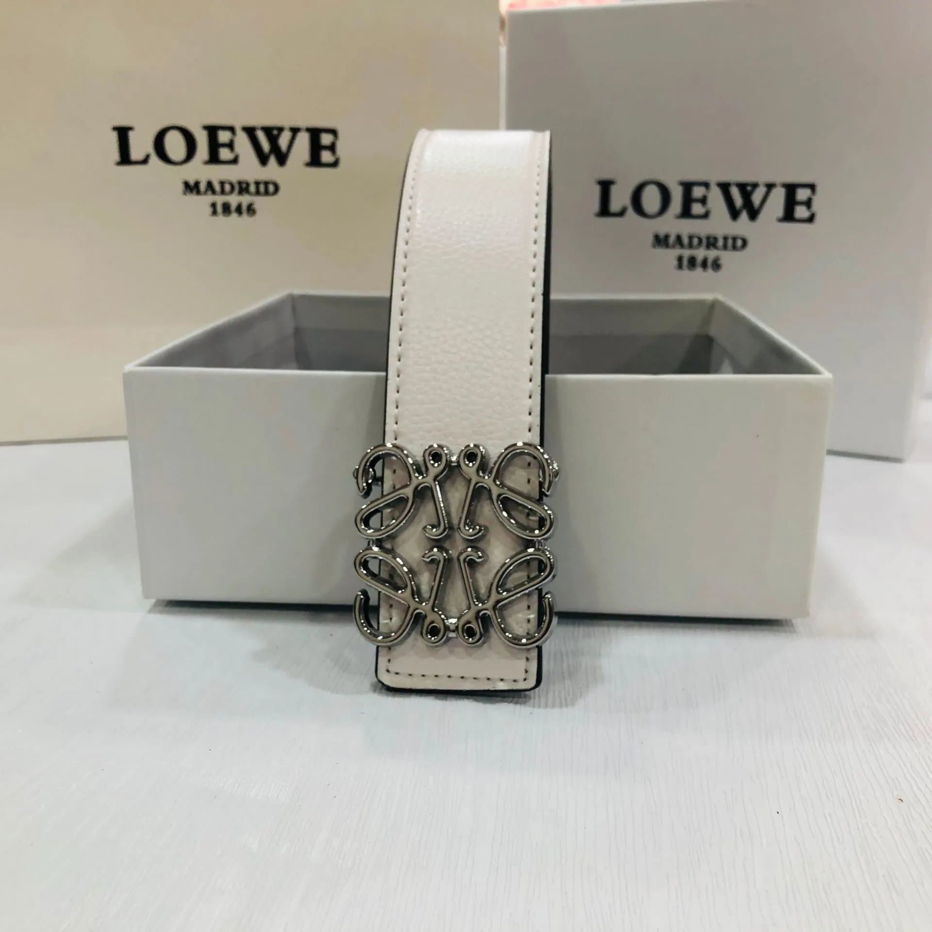 Loewe Anagram Belt White Leather