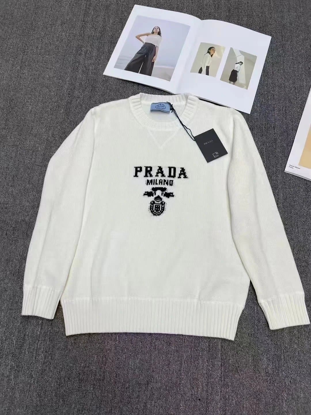 Prada Logo Knit Sweater Embroidered Logo