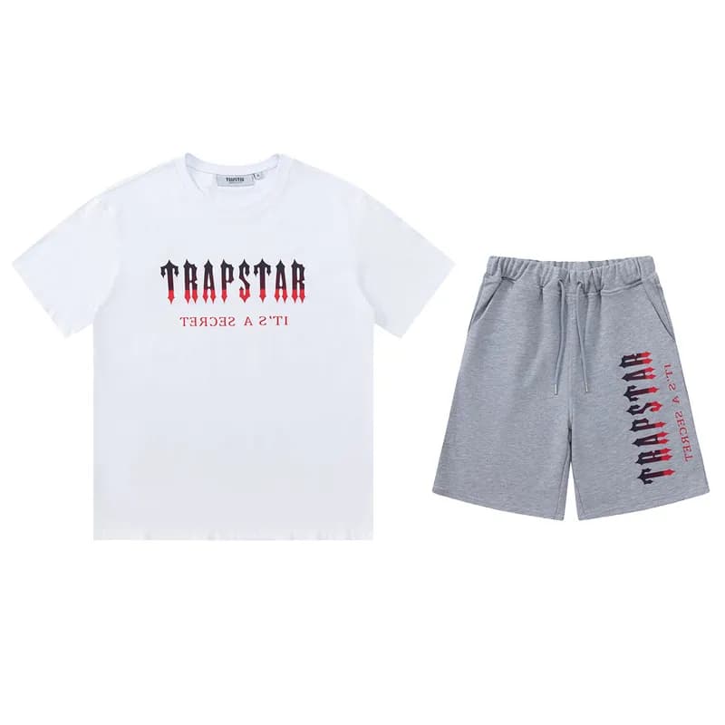 Trapstar Logo Tee & Shorts Set Arch Logo — P637白灰套装