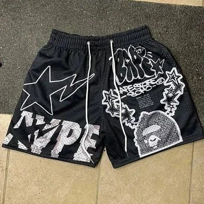BAPE × Off-White Mesh Shorts Ape Head Star Print