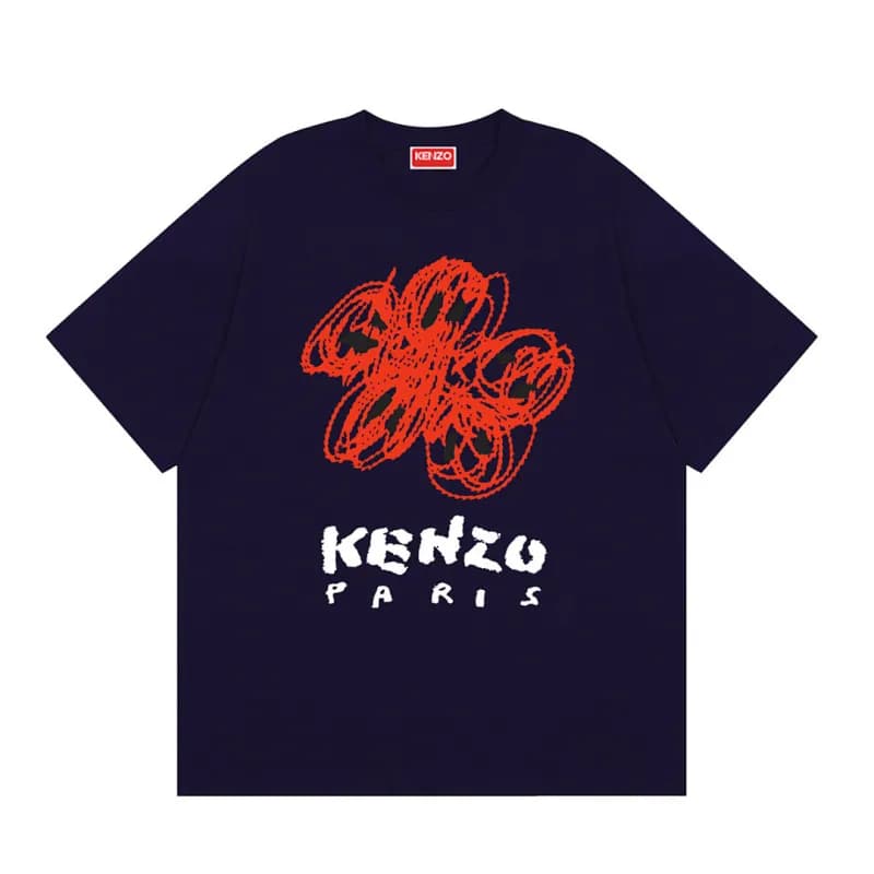 Kenzo Graphic T-Shirt Scribble Flower — K86藏蓝色