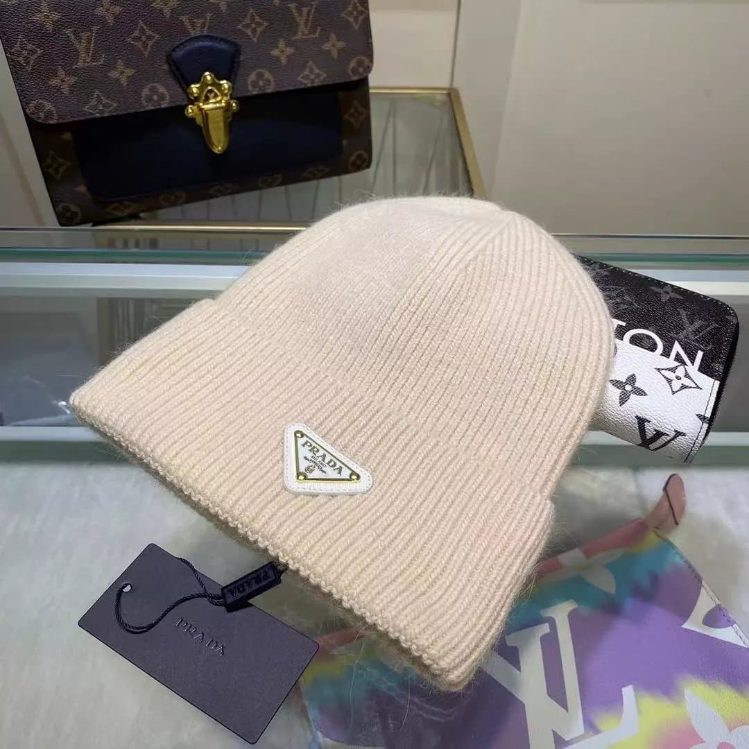 Prada Ribbed Beanie Triangle Logo