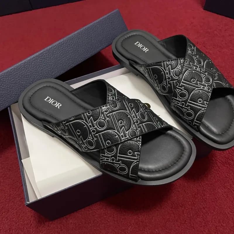 Dior B23 Slide Double Strap — 交叉牛皮黑