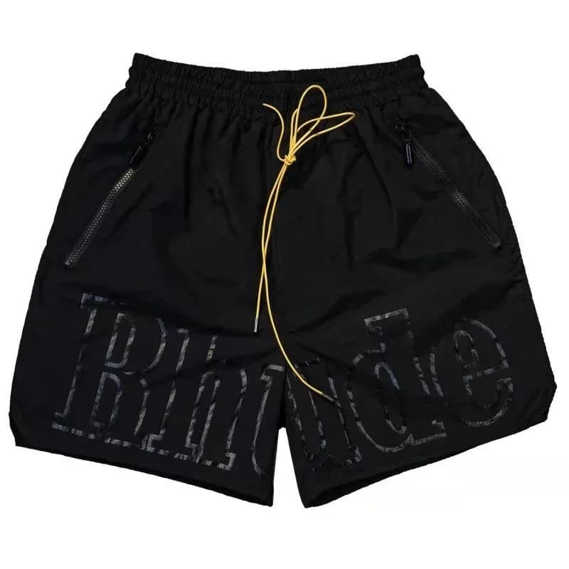 Rhude Logo Shorts Black with Yellow Drawstring