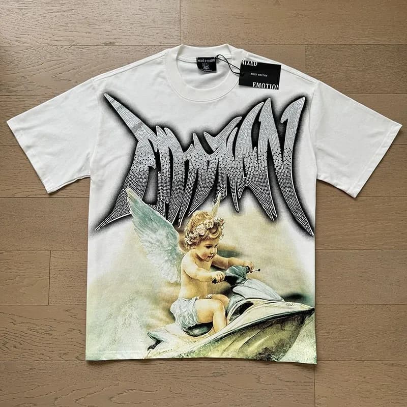 Mixed Emotion Short-Sleeve Button-Up Shirt Emotion Logo — X0016 white
