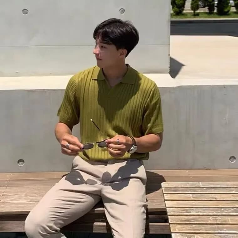 Ribbed Polo Shirt Olive Green