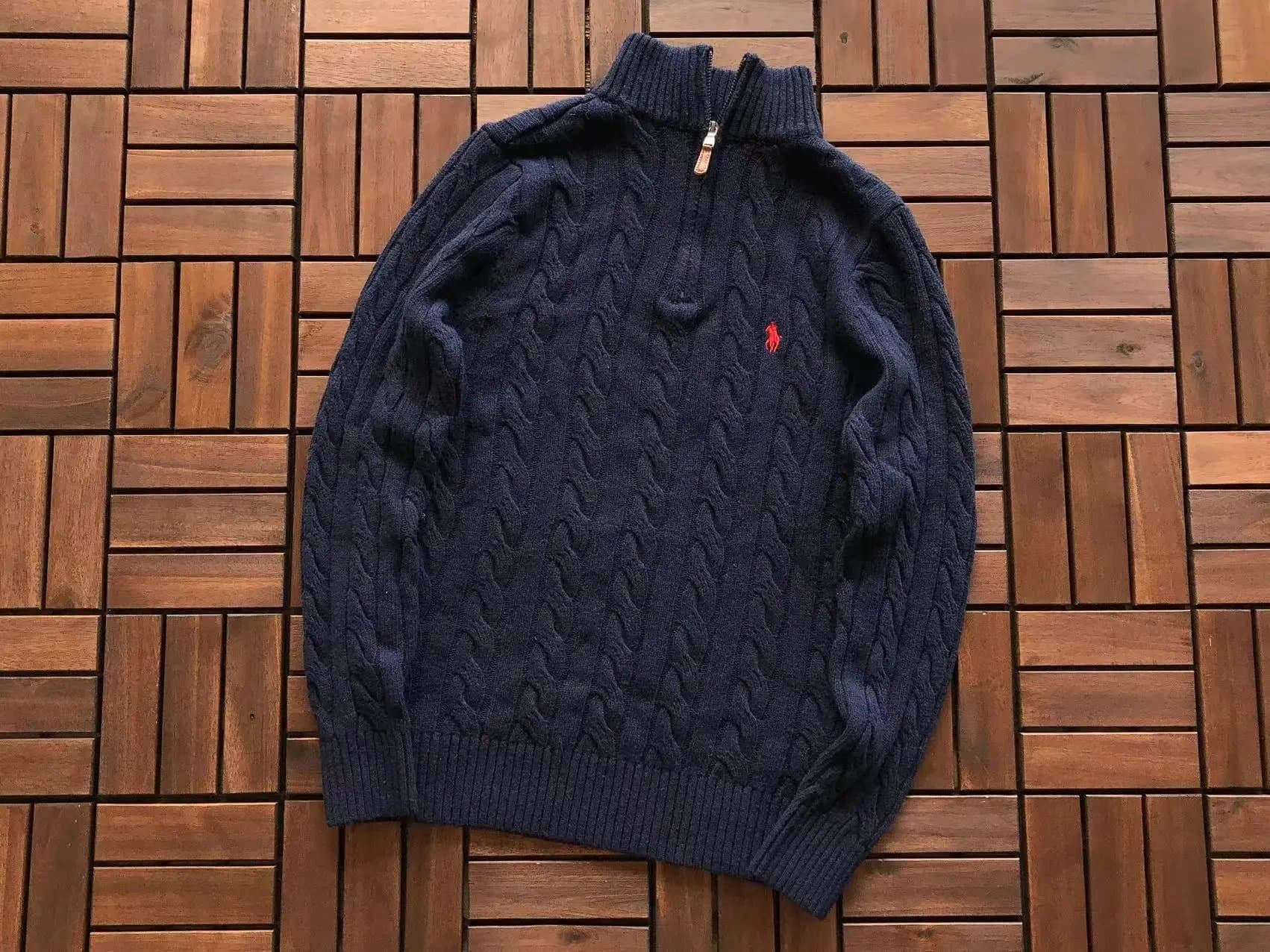 Polo Ralph Lauren Cable Knit Quarter-Zip Sweater Navy