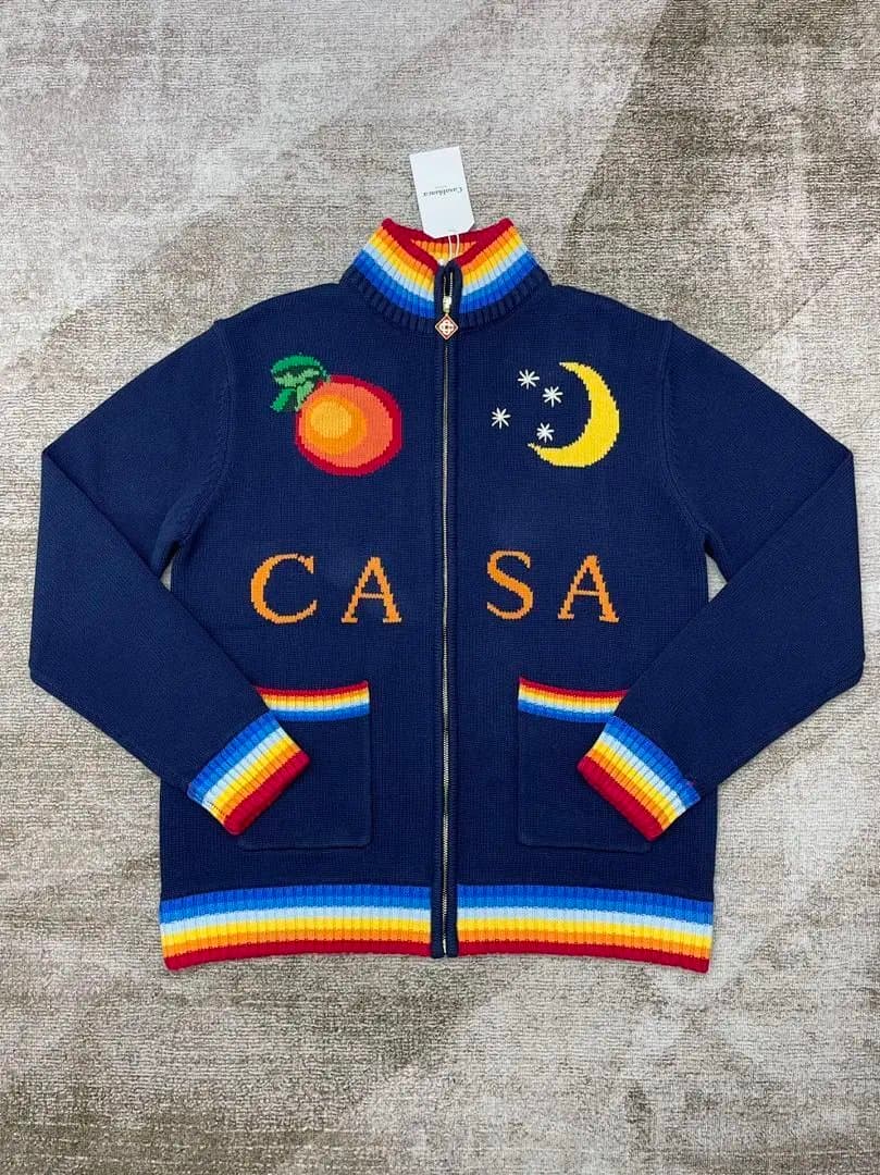 Casablanca Knit Zip-Up Peach Moon Rainbow Trim